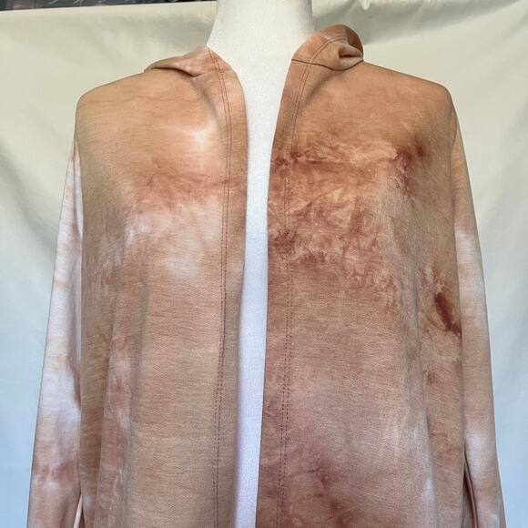 SJS Womens Wrap Cardigan Hooded Top SIze Medium Peach Open Front Tie Dye Boho - Picture 2 of 9